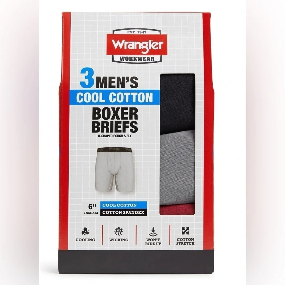 Wrangler Men's Cool Cotton Boxer Brief Set, Boxer Briefs Underwear 3 pack